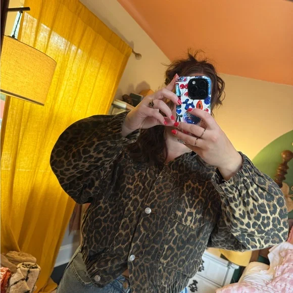Leopard Print Button-Up Jacket - Picture 1 of 8